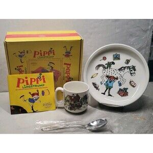 Vintage Rorstrand Sweden Pippi Longstocking 3pc Childrens Tableware Set NIB